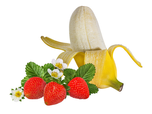 隔离的香蕉和草莓图片下载