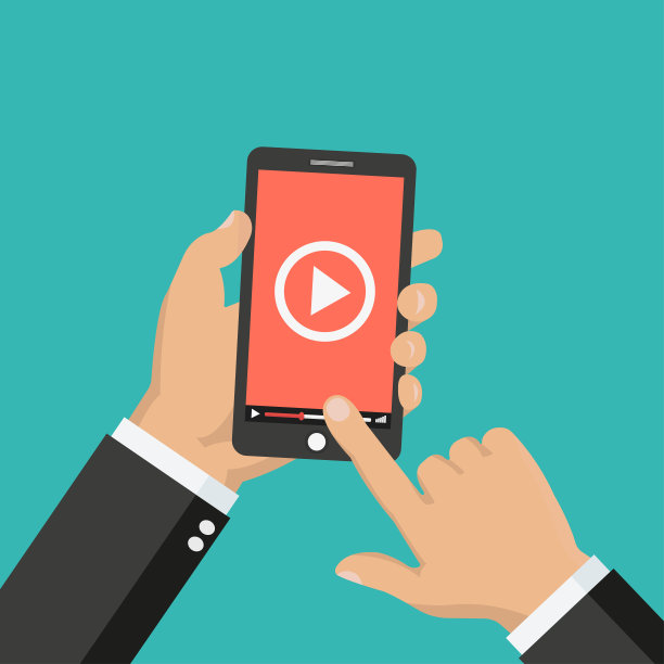 手持智能手机或手机与视频播放器的屏幕上。电影应用概念。图片下载