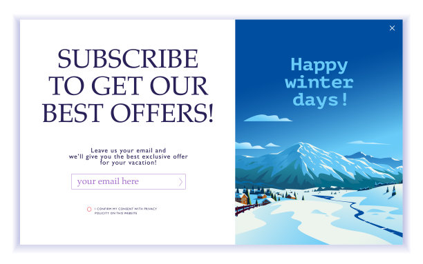 矢量挤页设计模板与美丽的平坦的冬季山脉景观插图和电子邮件文本框。图片下载