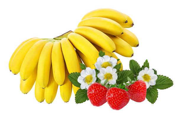 隔离的香蕉和草莓图片下载