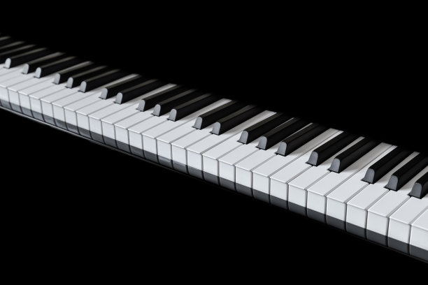 黑色背景的钢琴和钢琴键盘。图片下载