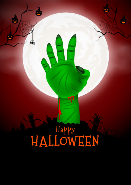 僵尸的手在黑暗的月夜从坟墓中升起。图片下载