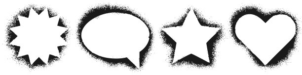 不同形状的模板框。喷雾涂鸦心，星形和喷雾纹理对话云模板矢量集图片下载