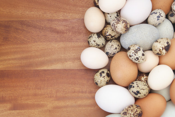 木制背景上有许多不同的鸡蛋图片下载
