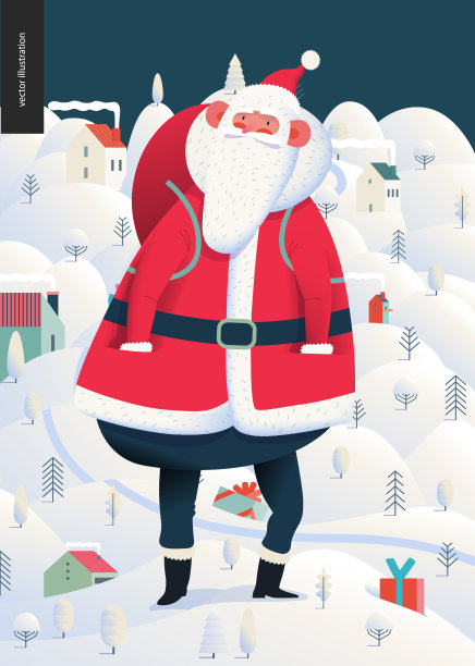 站立的圣诞老人——圣诞和新年贺卡图片下载