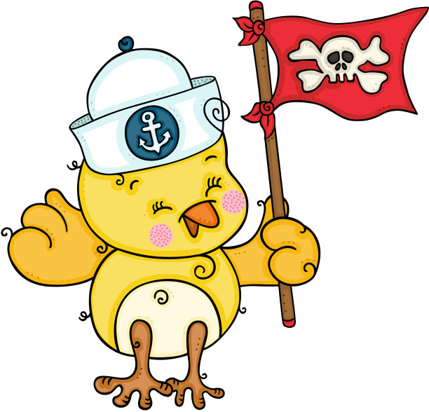 可爱的水手黄鸟举着海盗旗图片下载