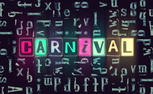 字嘉年华作为霓虹灯发光独特的排版符号，发光的字母用于海报、节日、事件、表演、节日图片下载