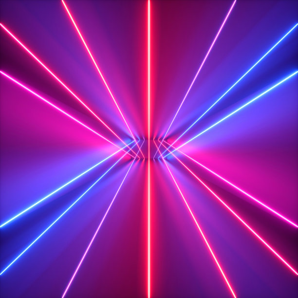 3d渲染，霓虹灯抽象背景，红蓝紫发光线，紫外线，激光图片下载