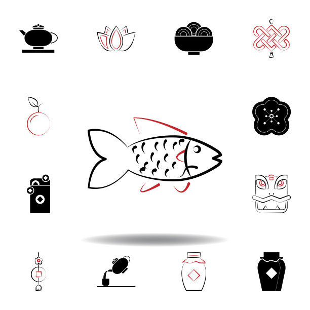 新年中国鱼的图标在白色的背景图片下载