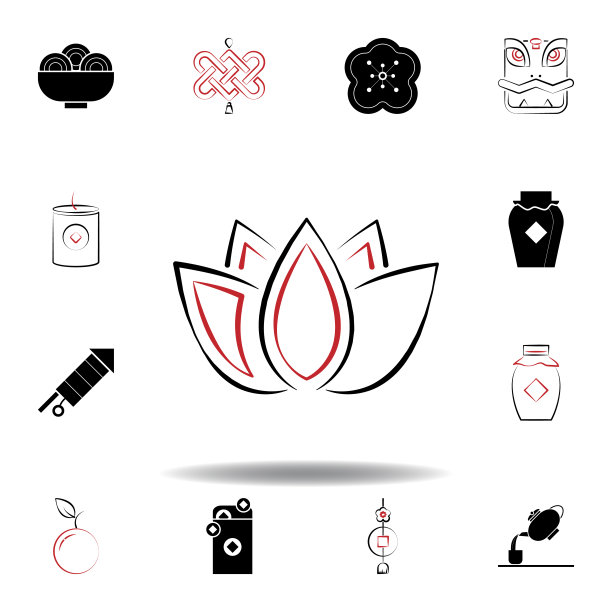 新年中国莲花图标上的白色背景图片下载