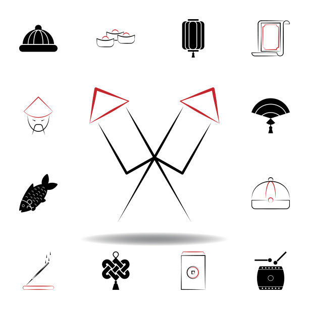 新年中国烟花图标上的白色背景图片下载