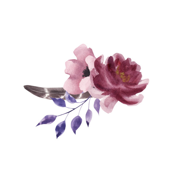 手绘水彩组成与树叶和花朵。图片下载