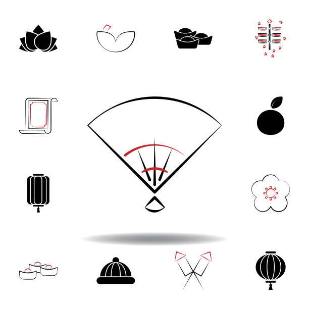 白色背景上的新年中国粉丝图标图片下载