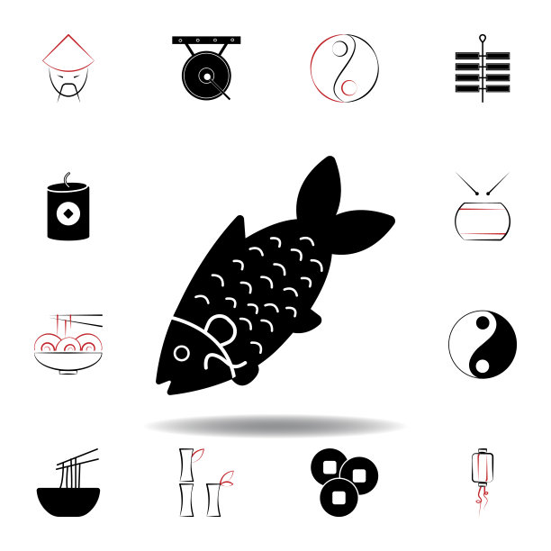 新年中国鱼的图标在白色的背景图片下载