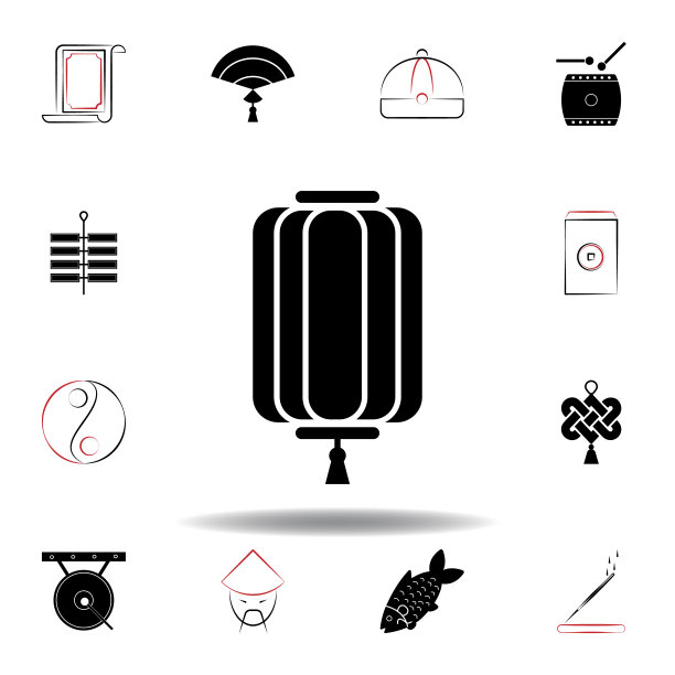 新年中国灯笼图标上的白色背景图片下载