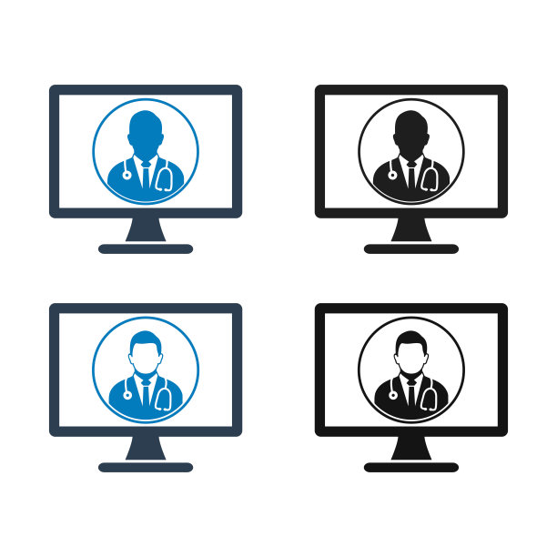 在线医疗帮助图标。平面风格向量EPS。图片下载