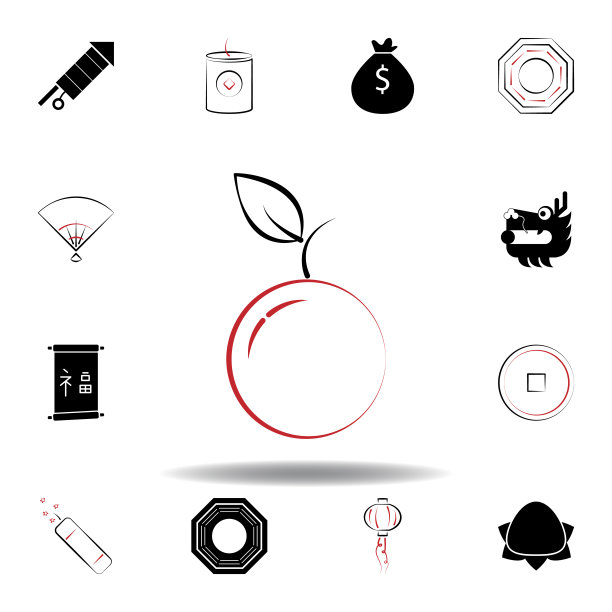 新年中国橙色图标上的白色背景图片下载