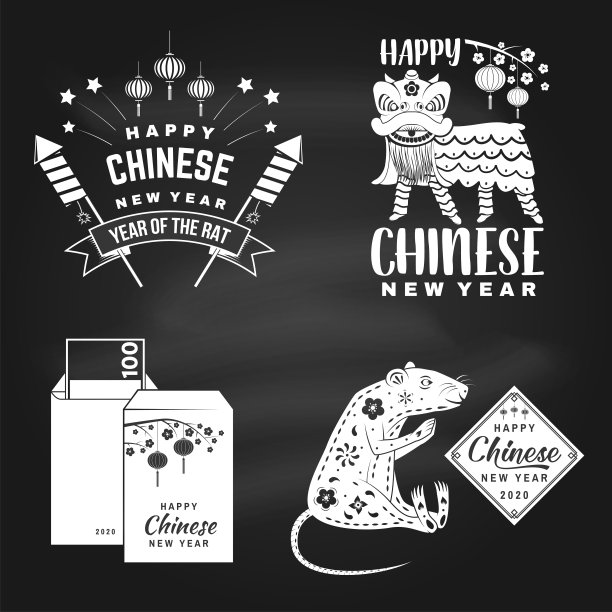 黑板上写着新年快乐。贺年经典明信片。网站模板横幅图片下载