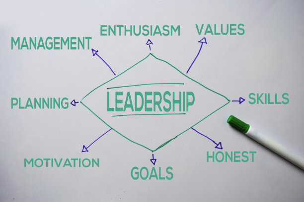 领导文字与关键字隔离在白板背景。图表或机制概念。图片下载