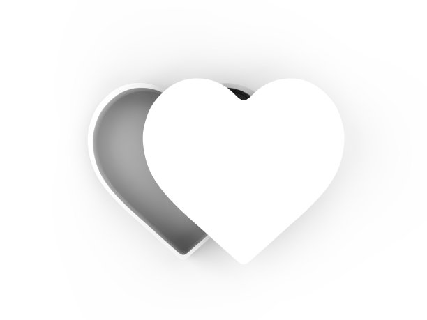 空白白色心形礼盒模拟模板上孤立的白色背景，准备设计演示，3d插图图片下载