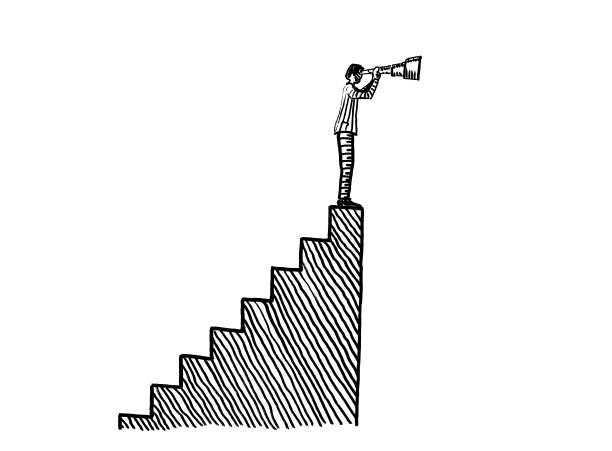 画在楼梯上的人展望未来图片下载