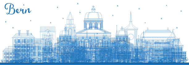瑞士伯尔尼的蓝色建筑轮廓线。图片下载