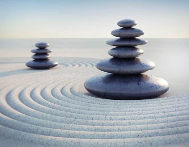 日本禅宗花园与纹理砂砾照片图片下载