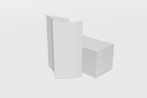 堆栈的空白三折叠小册子模型上的白色背景。三维渲染图片下载