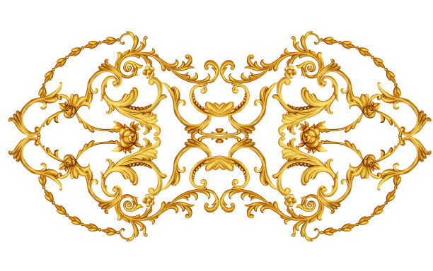 金色的阿拉伯图案，上面有金色的卷轴和玫瑰图片下载