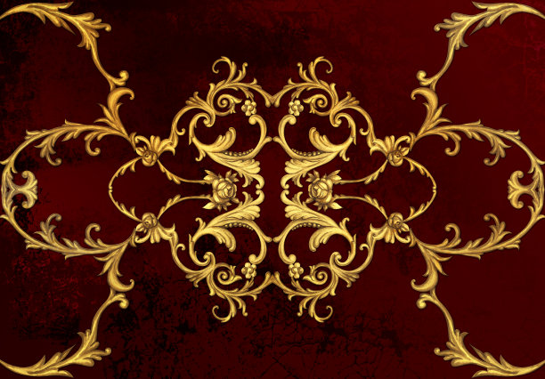 巴洛克风格的金色卷轴和玫瑰装饰面板图片下载
