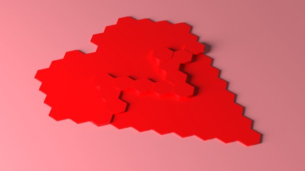 计算机生成图像的红色蜂窝状心率脉动心脏形状，三维渲染图片下载