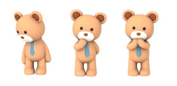 蓝色领带熊毛绒娃娃角色，3D插图图片下载