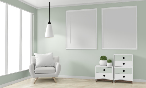 构思模拟海报柜木制日式设计。手臂chair3D呈现图片下载