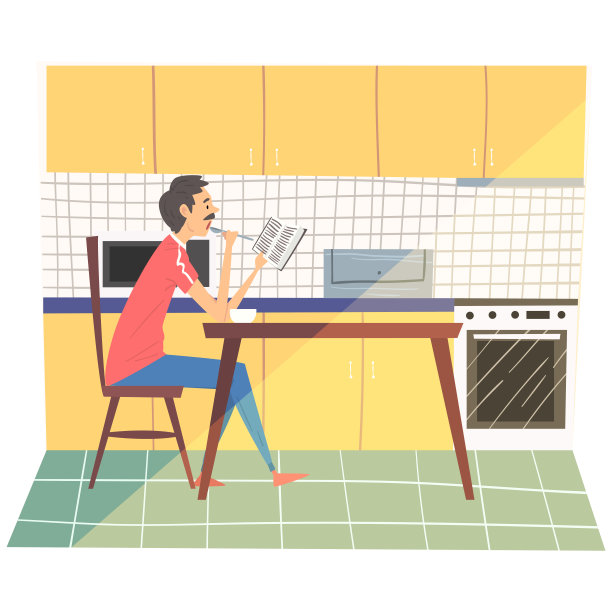 在厨房吃早餐的年轻人，在日常生活中的人，每日例行矢量插图图片下载