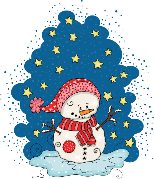圣诞星星插图与可爱的雪人图片下载