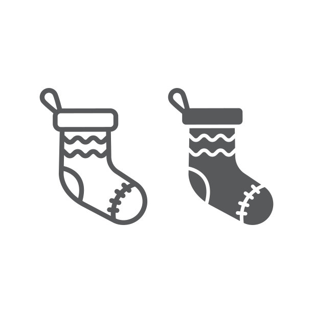 圣诞袜线和字形图标，装饰和新年，节日袜子标志，矢量图形，白色背景上的线性模式。图片下载