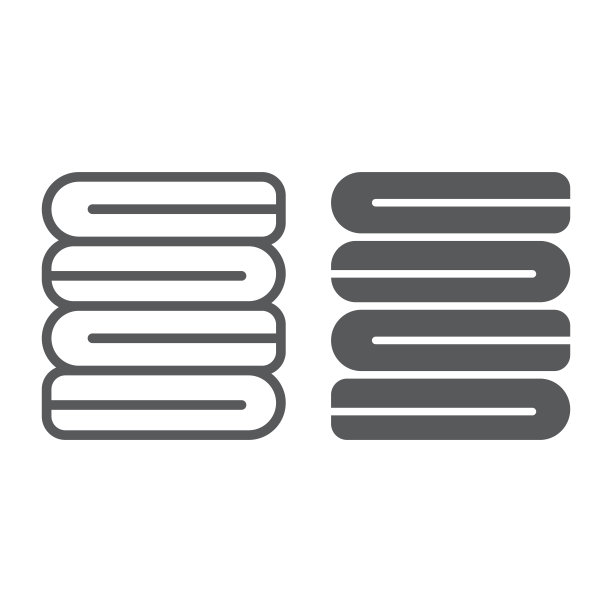 折叠的衣服线和字形图标、洗衣和洗涤、折叠的毛巾标志、矢量图形、白色背景上的线性图案。图片下载