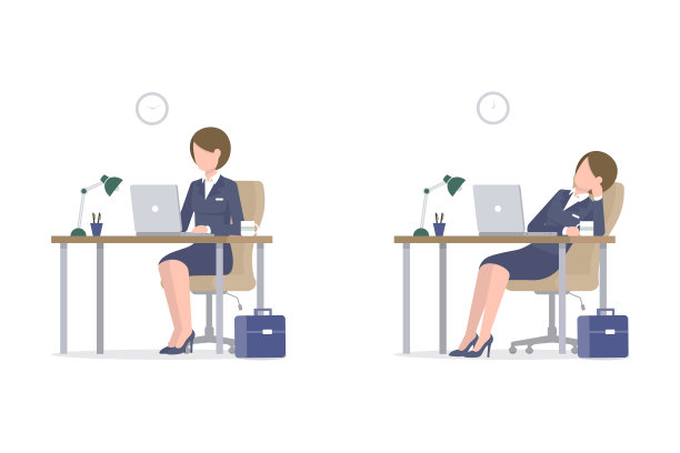 商务女性与笔记本电脑在书桌与手提箱疲惫图片下载