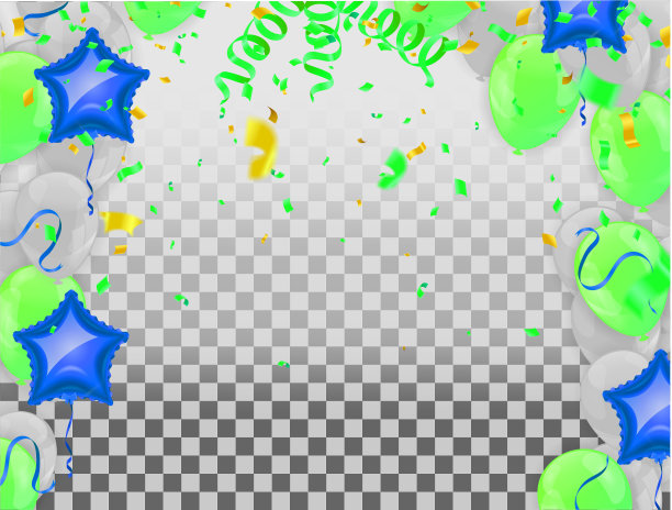 气球,矢量插图。五彩纸屑和丝带，庆典的背景模板图片下载