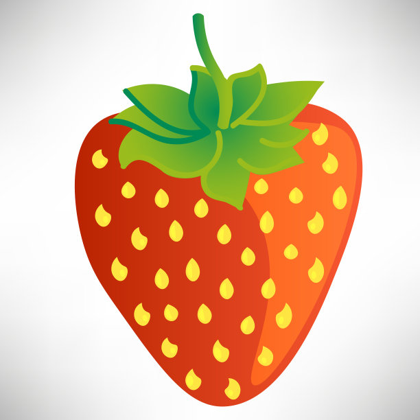 红色的夏季草莓，黄色的种子和绿叶孤立在白色的背景上。卡通风格。矢量插图。图片下载