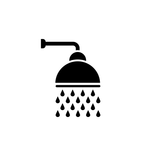 淋浴矢量图标，淋浴龙头平面图标与流动的水。图片下载