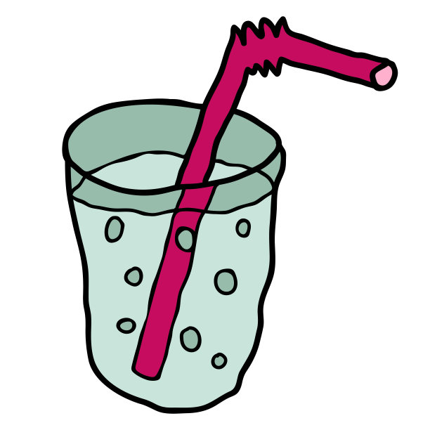 卡通涂鸦线性玻璃与饮水管隔离在白色背景。矢量插图。图片下载