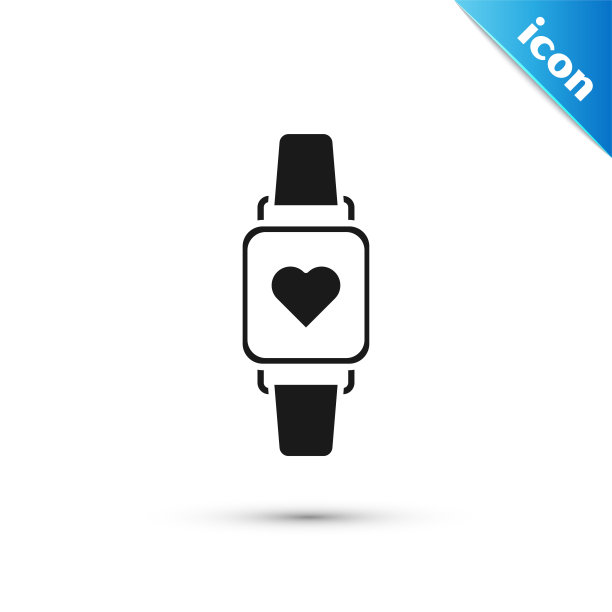 黑色智能手表显示心跳频率图标孤立在白色背景。健身应用程序的概念。矢量图图片下载