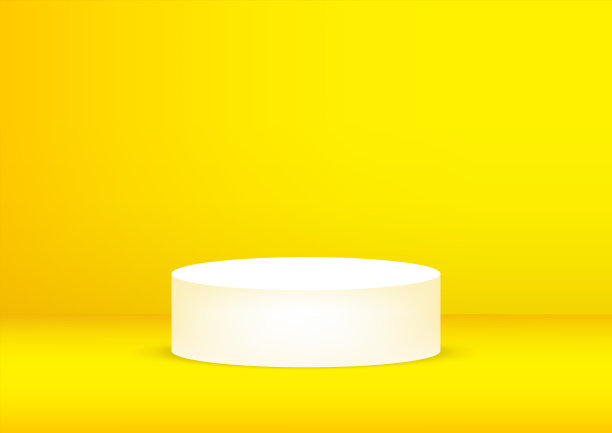 空讲台工作室黄色背景产品展示与复制空间。展厅拍摄呈现。横幅背景为广告产品。图片下载