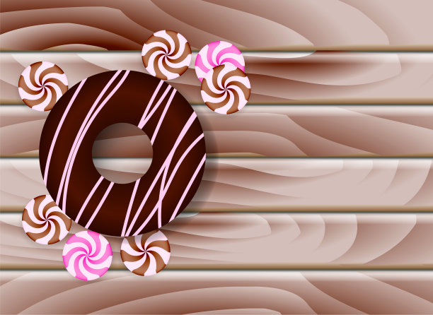 棕色的木制背景与糖果。矢量插图的卡片或旗帜图片下载