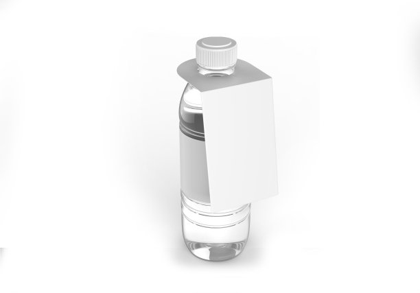 空白瓶弹出颈吊推广标签标签品牌，3d渲染插图。图片下载