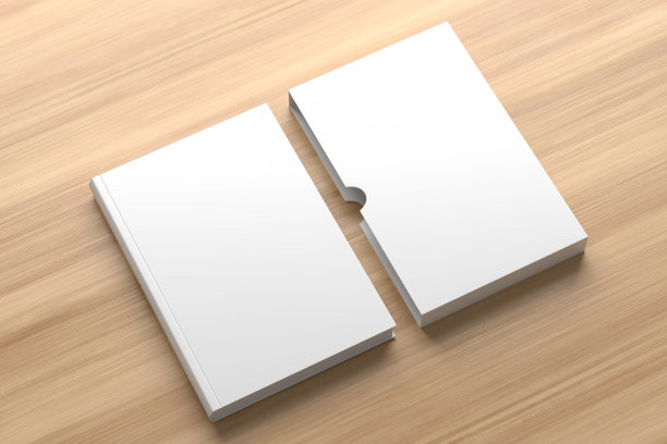 书套模拟孤立的木制背景。三维演示图片下载