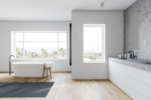 白色和石头阁楼浴室内部图片下载