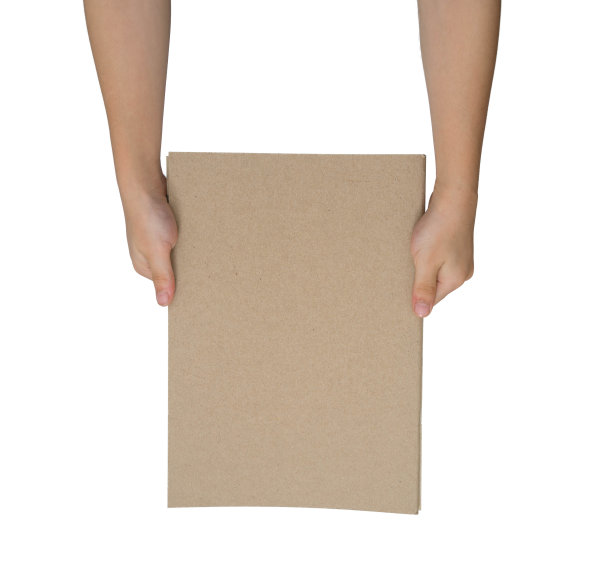 设计理念俯视图儿童手握精装牛皮纸笔记本孤立在白色图片下载