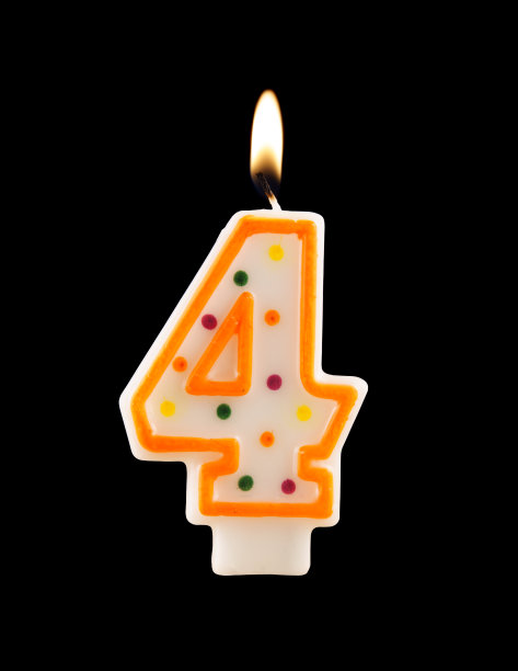 26、燃着生日烛孤立上黑，数字4图片下载